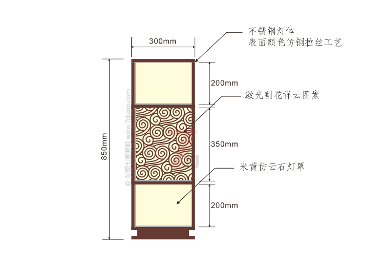 蝴蝶视频污下载照明2020新款新中式祥雲矮柱柱頭燈850mm高尺寸示意圖