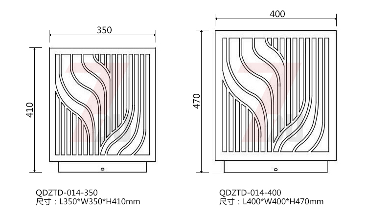 QDZTD-014方形鍍銅拉絲矮柱柱頭燈常規尺寸圖二